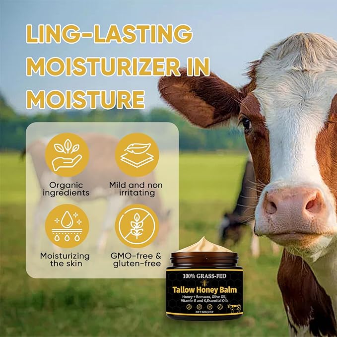Eloix Beef Tallow for Skin, Noluria Organic Grass-Fed Beef Tallow Balm,Tallow and Honey Balm with Raw Honey, Olive Oil - Body & Face Moisturizer, Soothes and nourishes for Dry & Sensitive Skin