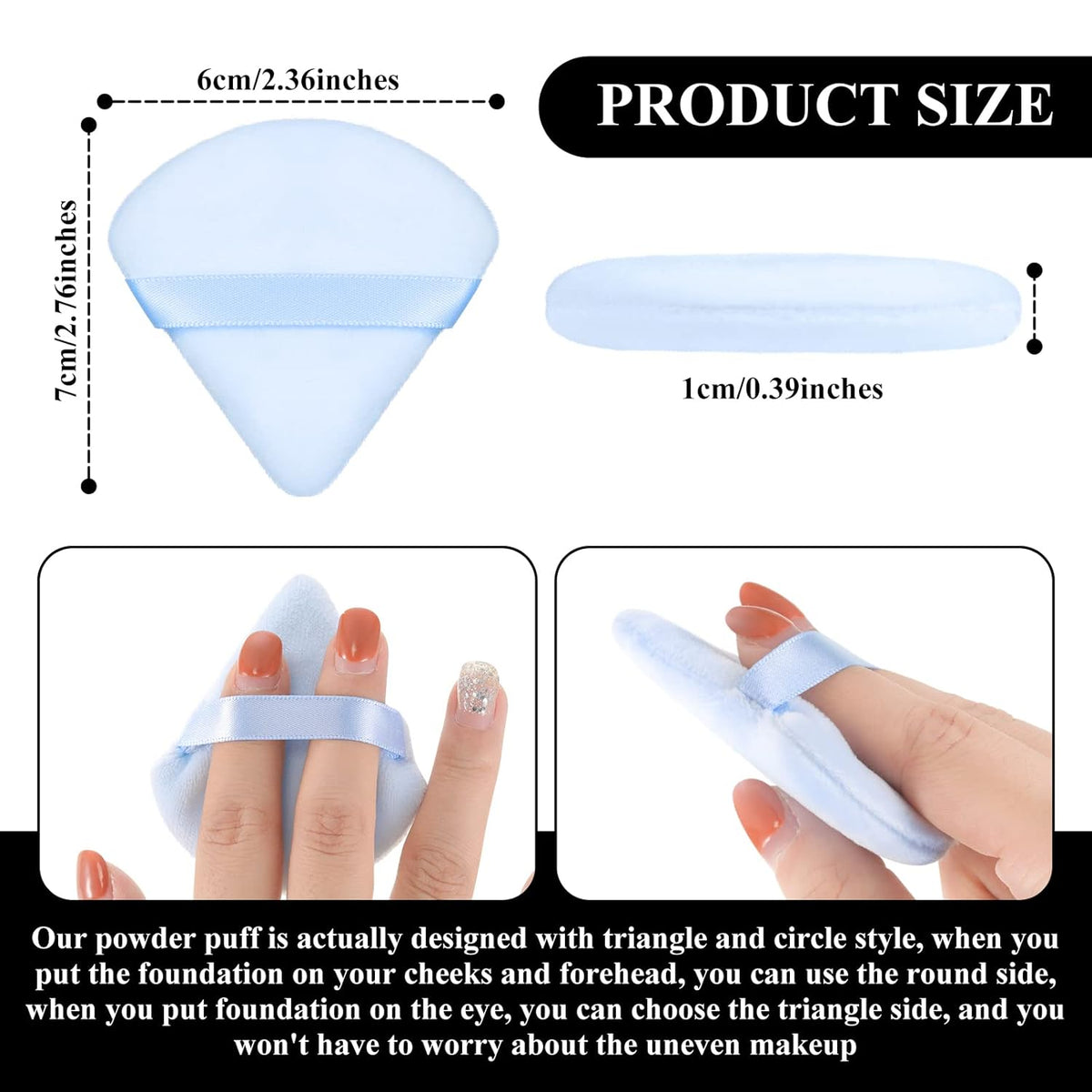 Maitys 12 Pieces Powder Puff Triangle Face Makeup Cosmetic for Loose Powder Soft Body Washable Reusable Foundation Sponge Mineral Wet Dry Makeup Tool for Women(Small,Black, White, Blue)