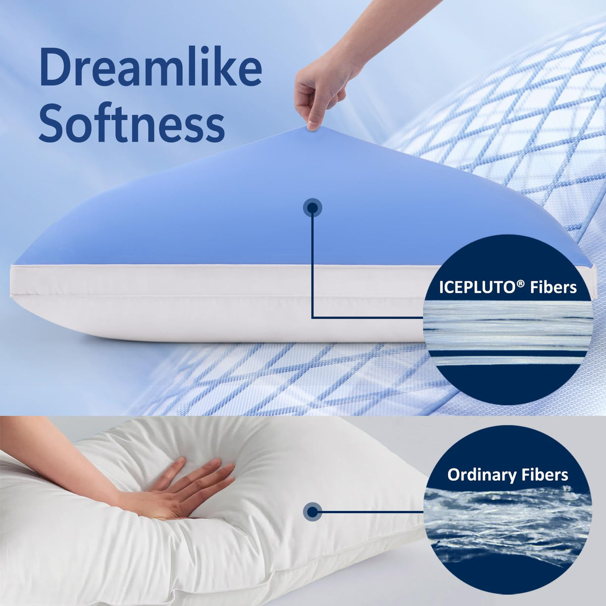 MEELUS Pillows Queen Size Set of 2 Soft for Sleeping, Luxury Hotel Down Alternative Bed Pillows 2 Pack for Side Back Stomach Sleepers, Gusseted Supportive, Machine Washable, Cooling Blue, 20" x 30"