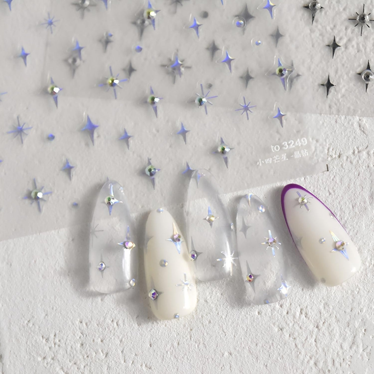 Star Nail Stickers 5D Embossed Star Nail Decals for Nail Art Self Adhesive Silver Aurora Star Nail Art Stickers with Glitter Shiny Nail Art Design Star Nail Supplies for DIY Manicure for Women Girls