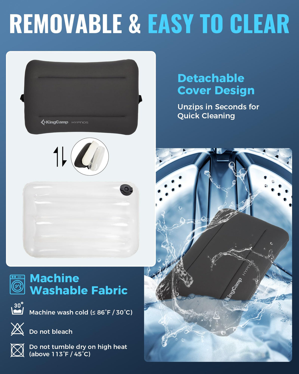KingCamp Camping Pillow, Extra Large Inflatable Travel Pillow with Air Chamber & Removable Memory Foam Cover Lightweight & Super Comfort for Tent Road Trip Airplane Sleeping Solution Backpacking