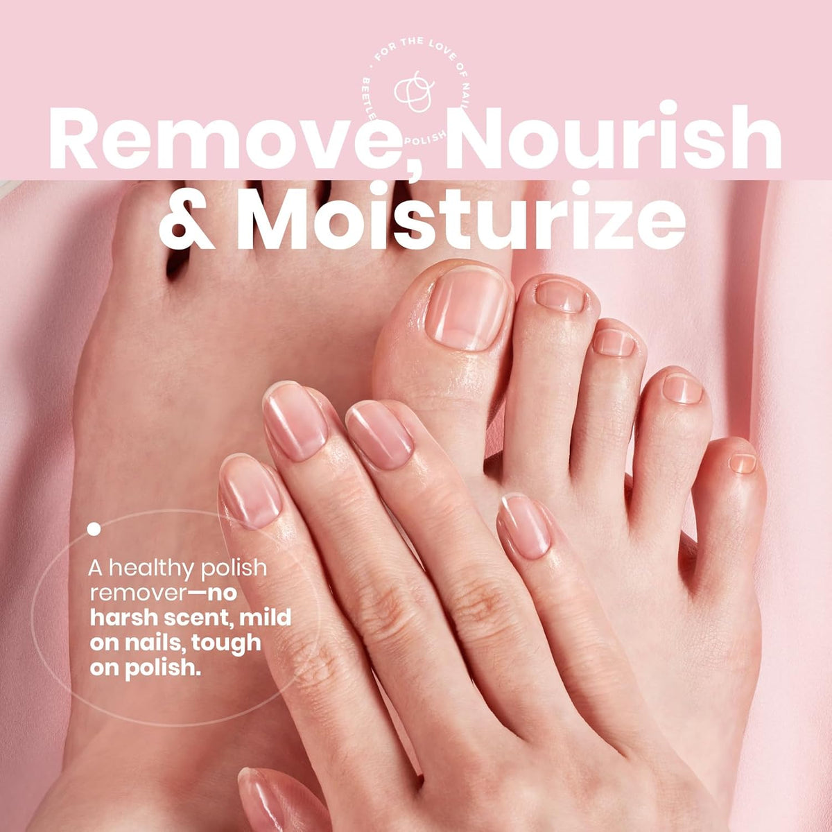 Beetles Non Acetone Nail Polish Remover - 0.67Fl Oz/20ML Nourishing Formula Acetone Free Nail Polish Remover - Non-Drying - Professional Quick and Gentle Removal for Natural Damaged Nails
