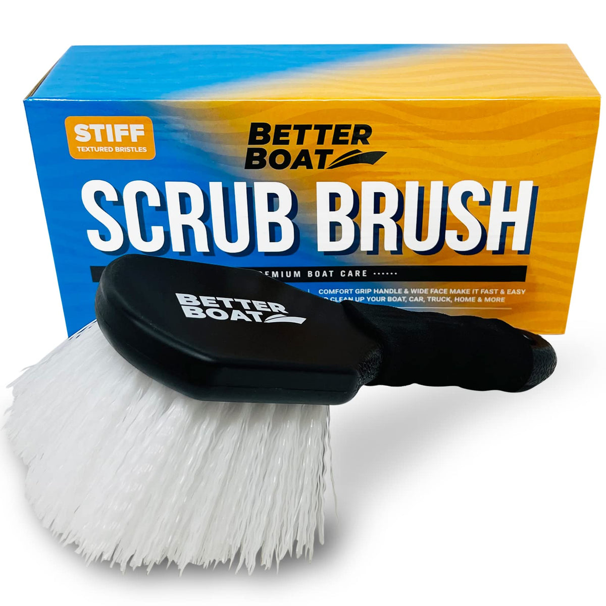 Stiff Hand Scrub Brush, Short Handle Heavy Duty Tire and Wheel Cleaning Tool, Outdoor Boat Scrubber with Handle, Carpet Cleaner, All-Purpose Cleaning Brush