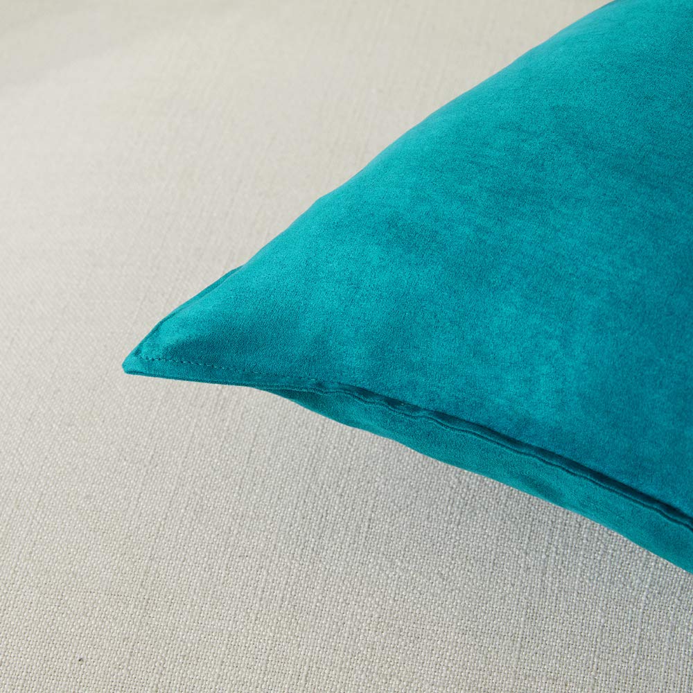 Fancy Homi 2 Packs Premium Faux Suede Decorative Throw Pillow Covers, Super Soft Square Pillow Case,Solid Cushion Cover for Couch/Sofa/Bedroom (18" x 18", Set of 2, Teal)