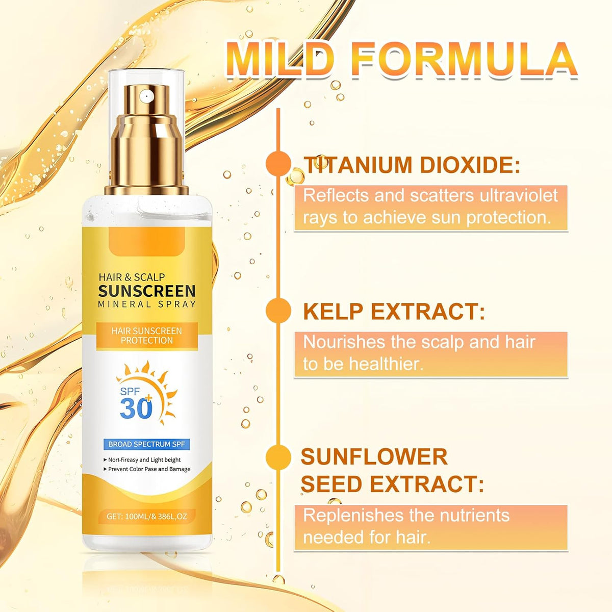 Ultimate Hair & Scalp Sunscreen Spray SPF 30 | Hair and Scalp Sunscreen Spray | Color-Lock UV Shield for Dyed/Highlighted Hair,Travel-Size Scalp Sunblock Prevents Fading & Dryness(1PCS)