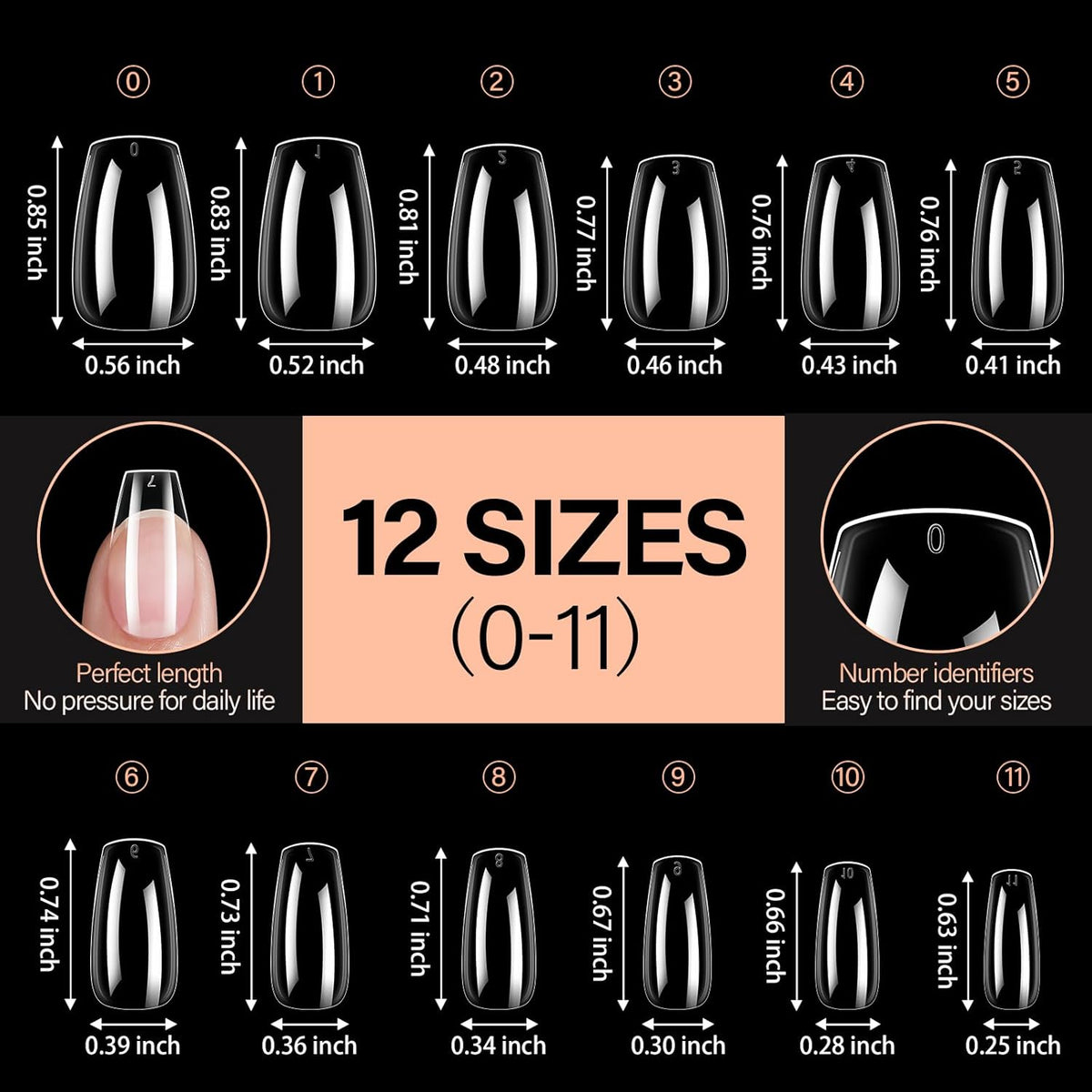 AILLSA Short Coffin Nails Clear Full Cover Nail Tips Medium Gel Fake Nails Tips for DIY Press on Nail Extension, 216PCS 12 Sizes False Acrylic Preshaped Gelly Soft Nail Tip for Women