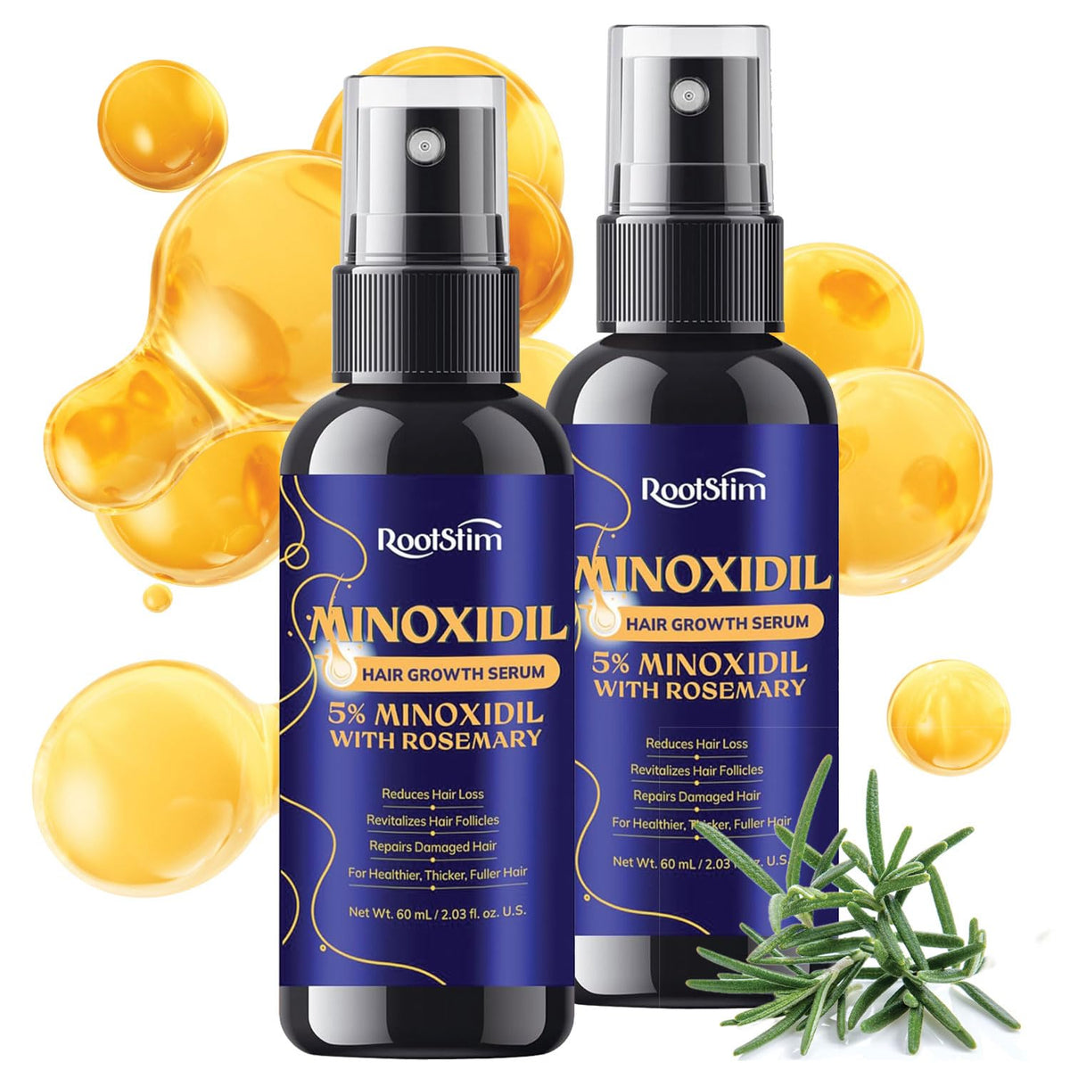 5% Minoxidil Hair Growth for Men and Women: 2-Pack Extra Strength Minoxidil Hair Loss Treatment Serum with Rosemary for Faster Stronger Thicker Hair Growth 4 FL OZ
