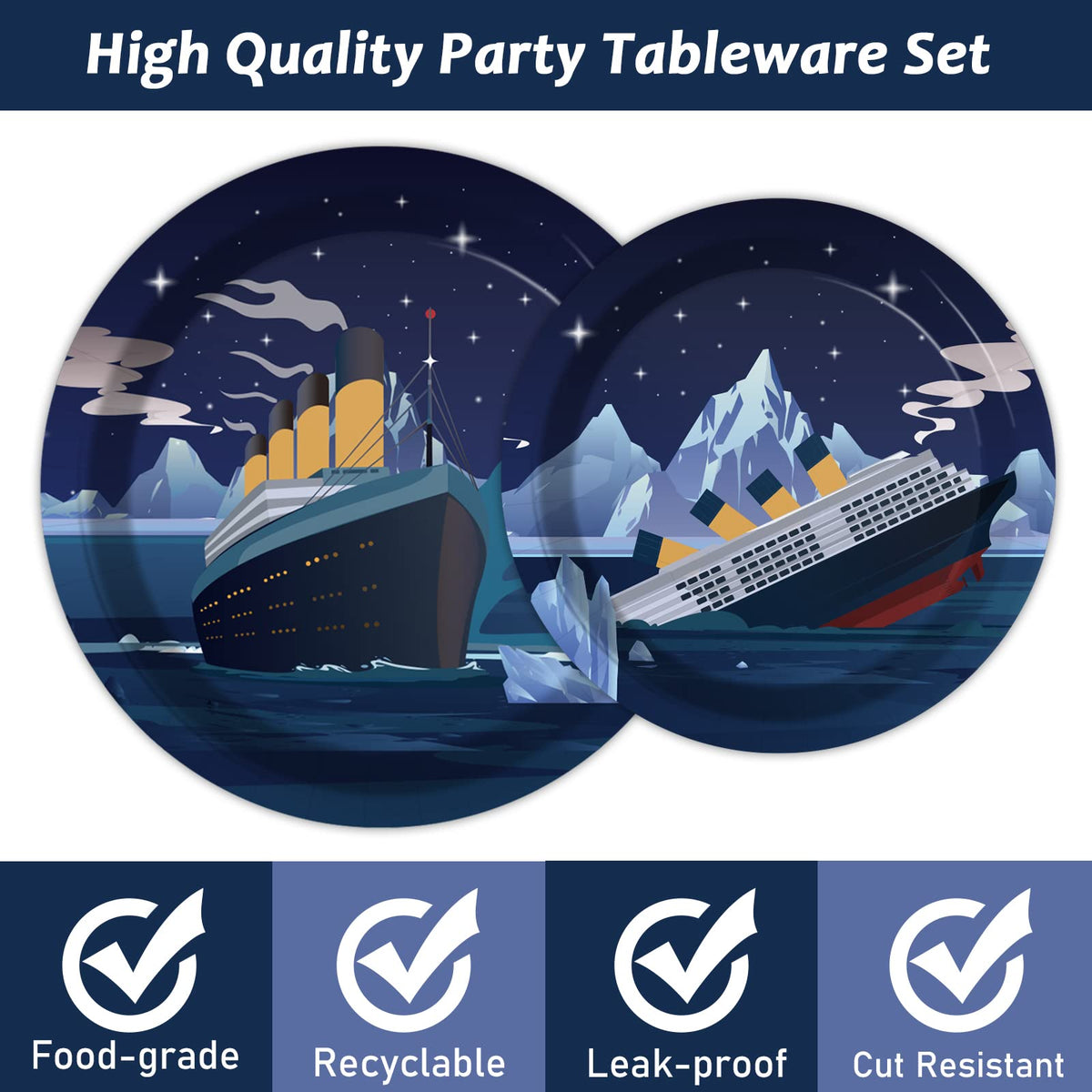 chiazllta 96 Pcs Nautical Party Paper Plate and Napkins Cruise Ship Classic Movie Birthday Party Table Decorations Supplies Ocean Tableware for 24 Guests