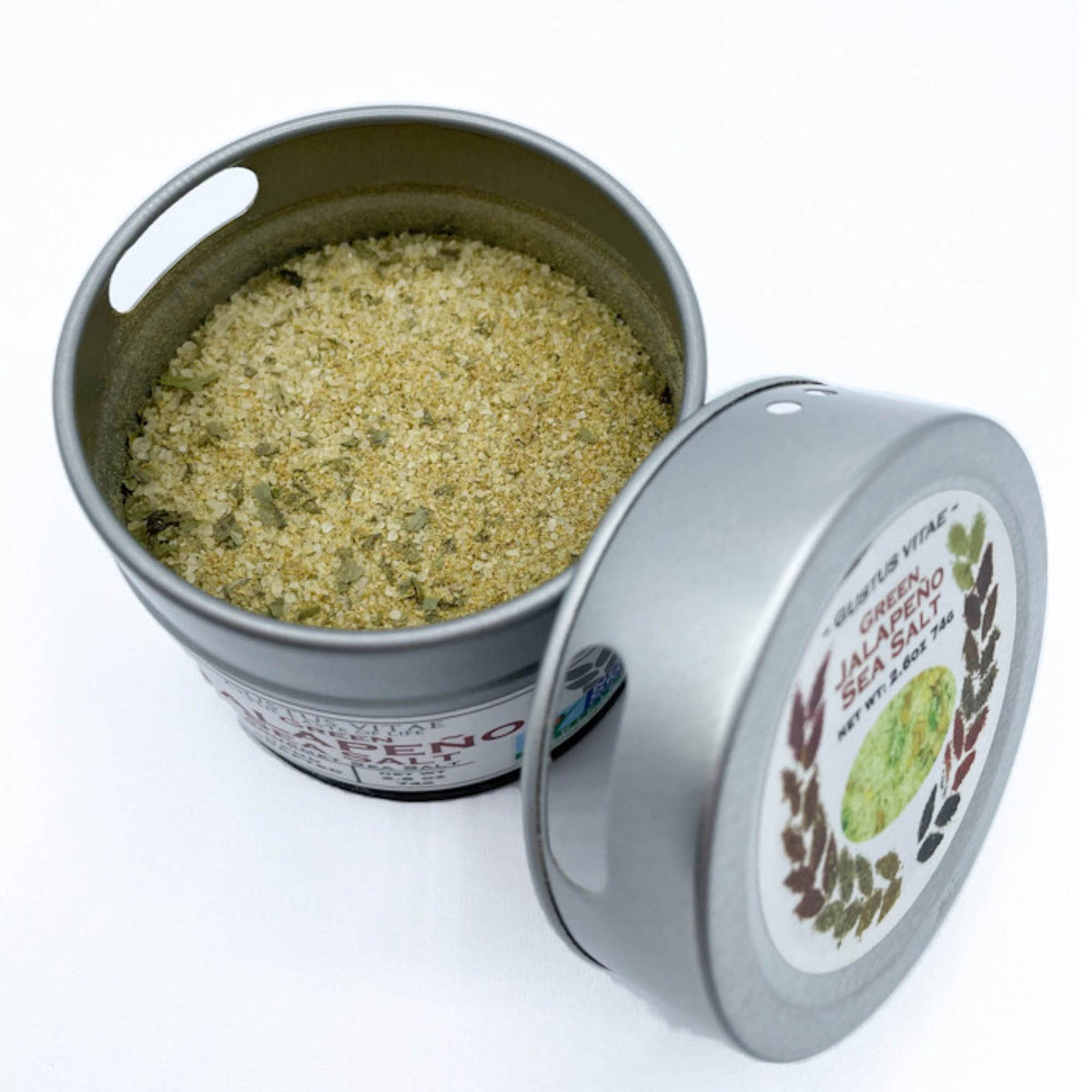 Green Jalapeño Sea Salt | All Natural, Non GMO | Authentic Craft Gourmet Seasoning | Small Batch, Hand Crafted Seasoning | Made in USA | Sustainably Sourced, Ultra Premium Sea Salt | GLP-1 Friendly | Magnetic Tin | Gustus Vitae