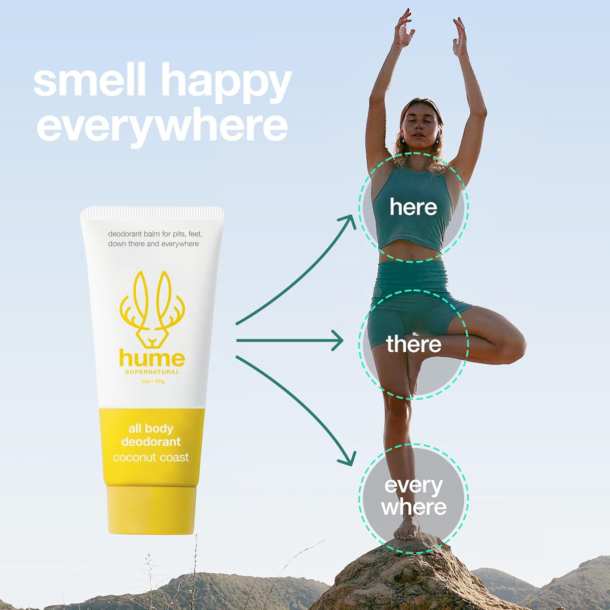 Hume Supernatural Invisible Whole Body Deo Balm - Full Body Protection - Aluminum Free, No Baking Soda - Anti-Chafing Odor Control - Clinically Tested on Sensitive Skin (Coconut Coast, 3-Pack)