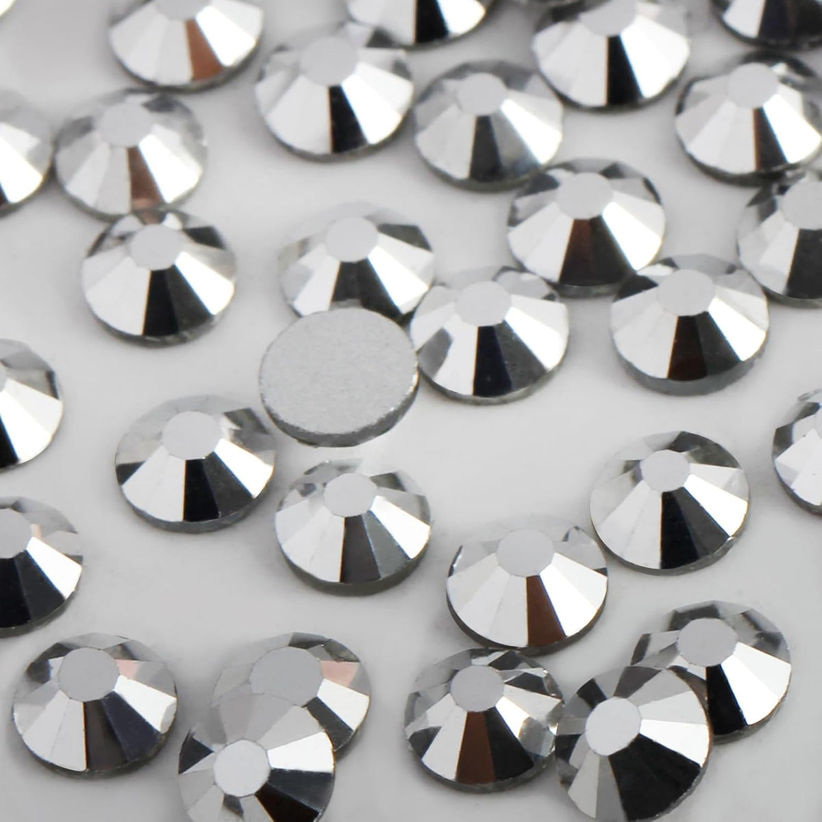 2000 PCS SS12 Flatback Rhinestones,12-Facet Diamond-Cut Glass Gems for Nail Art,Clothing,DIY Crafts,Glue-On Decoration Stones with Silver Backing,Silver Hematite