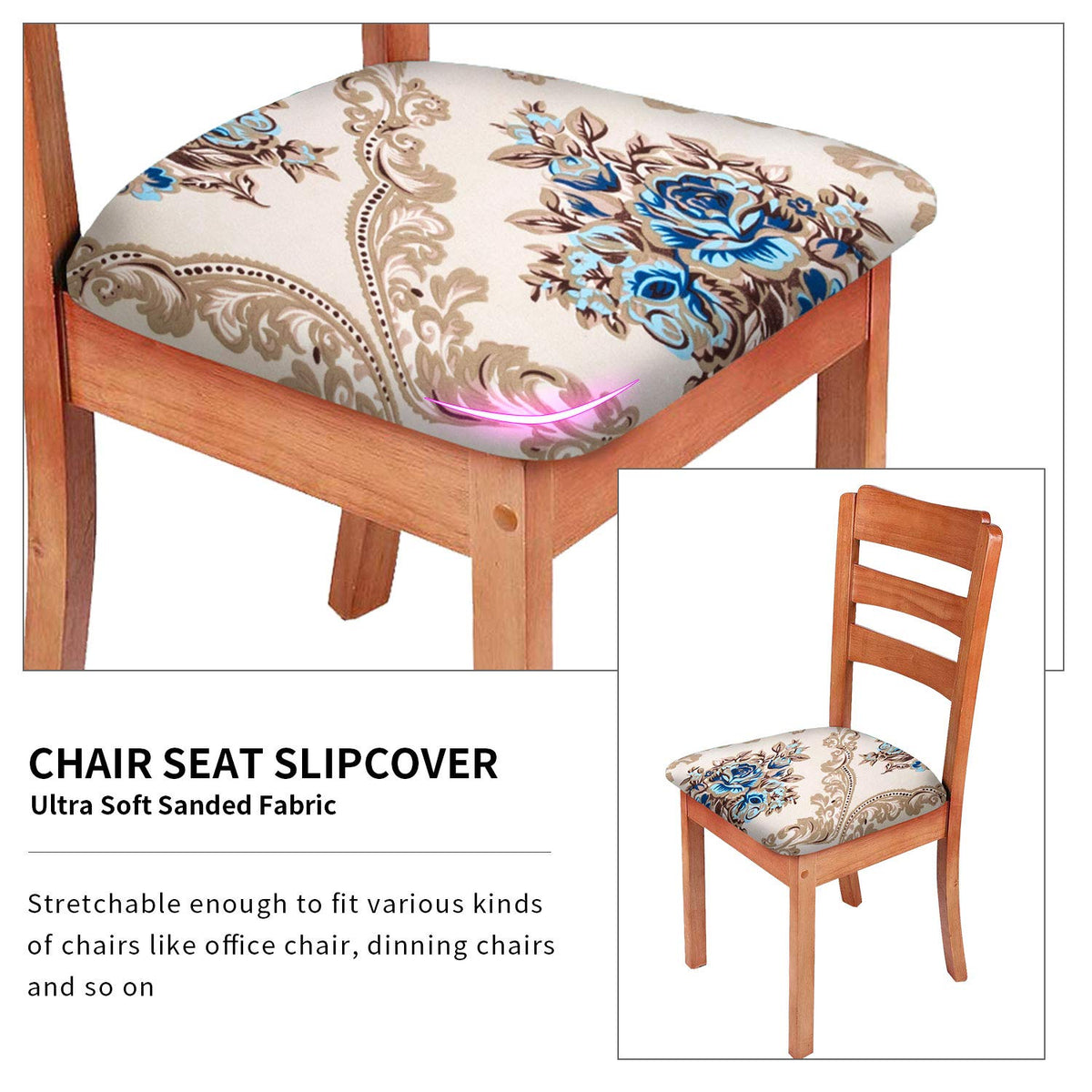 Gute Stretch Printed Chair Seat Covers with Elastic Ties and Button, Removable Washable Dining Upholstered Chair Protector Seat Cushion Slipcovers for Dining Room, Office,Gold 4 Pack