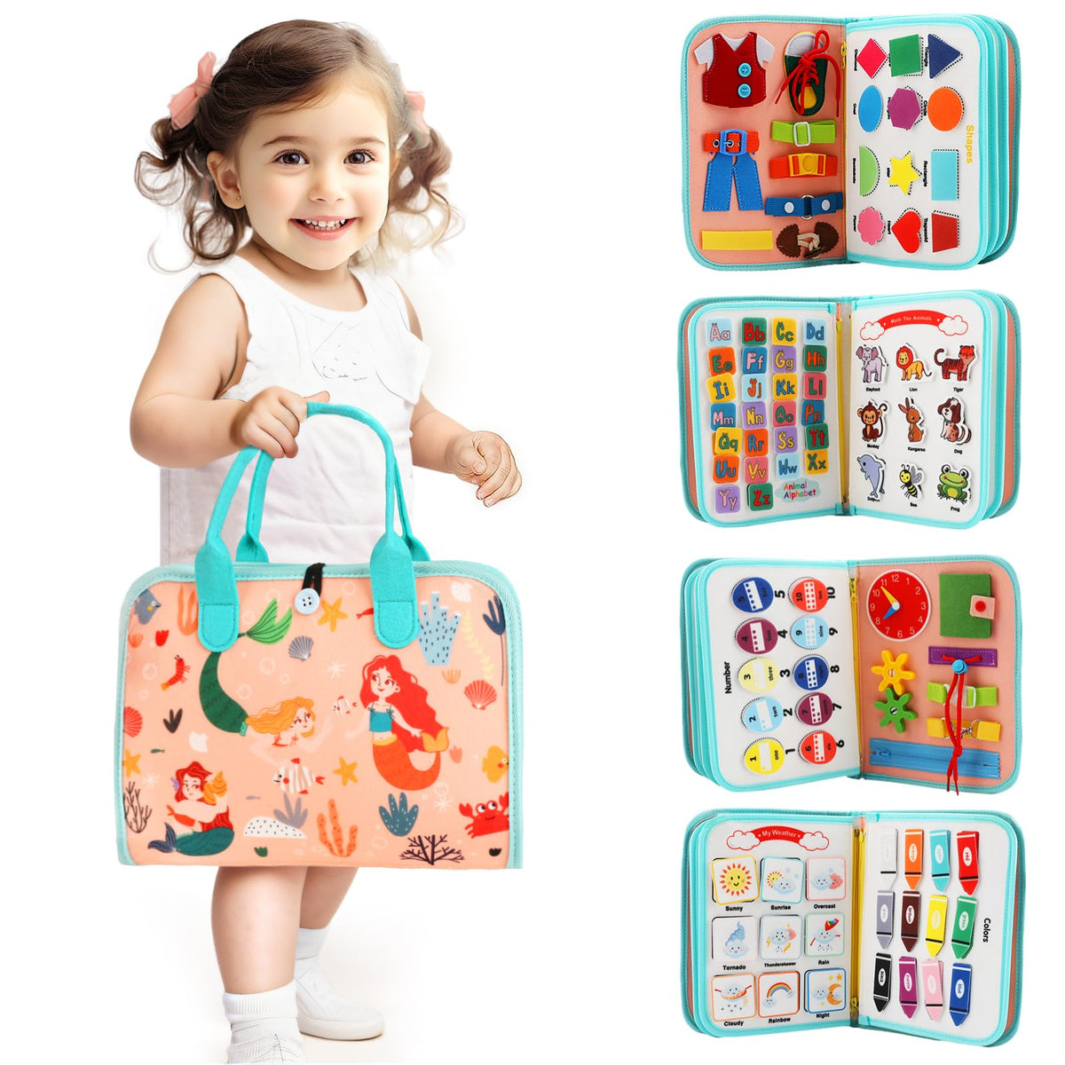 Toddler Busy Board Montessori Toys for Toddlers 1-3 Year Old Educational Activity Book Board Sensory Travel Toys Ages 2-4 Preschool Learning Fine Motor Skills Toy Quiet Book Gift for Kids