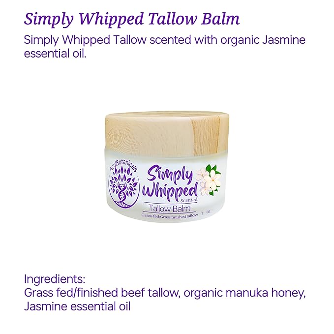 Sample 4 pack 1 oz (30g) each sample, Methylene Blue Whipped, GHK-Cu Copper and Methylene Blue Infused, Lavender Baby Tallow Balm, Simply Whipped Jasmine Tallow Balm Variety (Pack of 4)