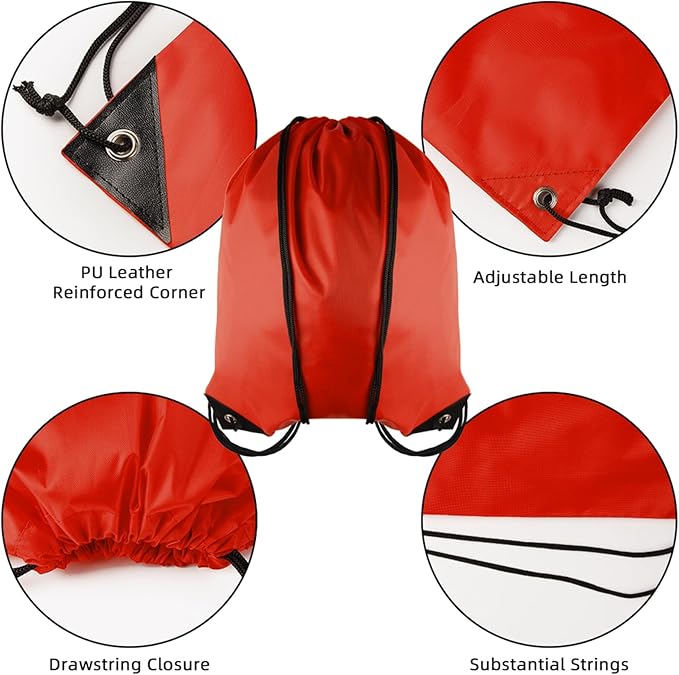 GoodtoU Drawstring Backpacks, Drawstring Bags Nylon Backpack Draw String Back Bag Bulk Cinch Sack Drawstring Gym Bag Drawstring Backpack for Sport, Traveling, Team (Red, 48Pcs)