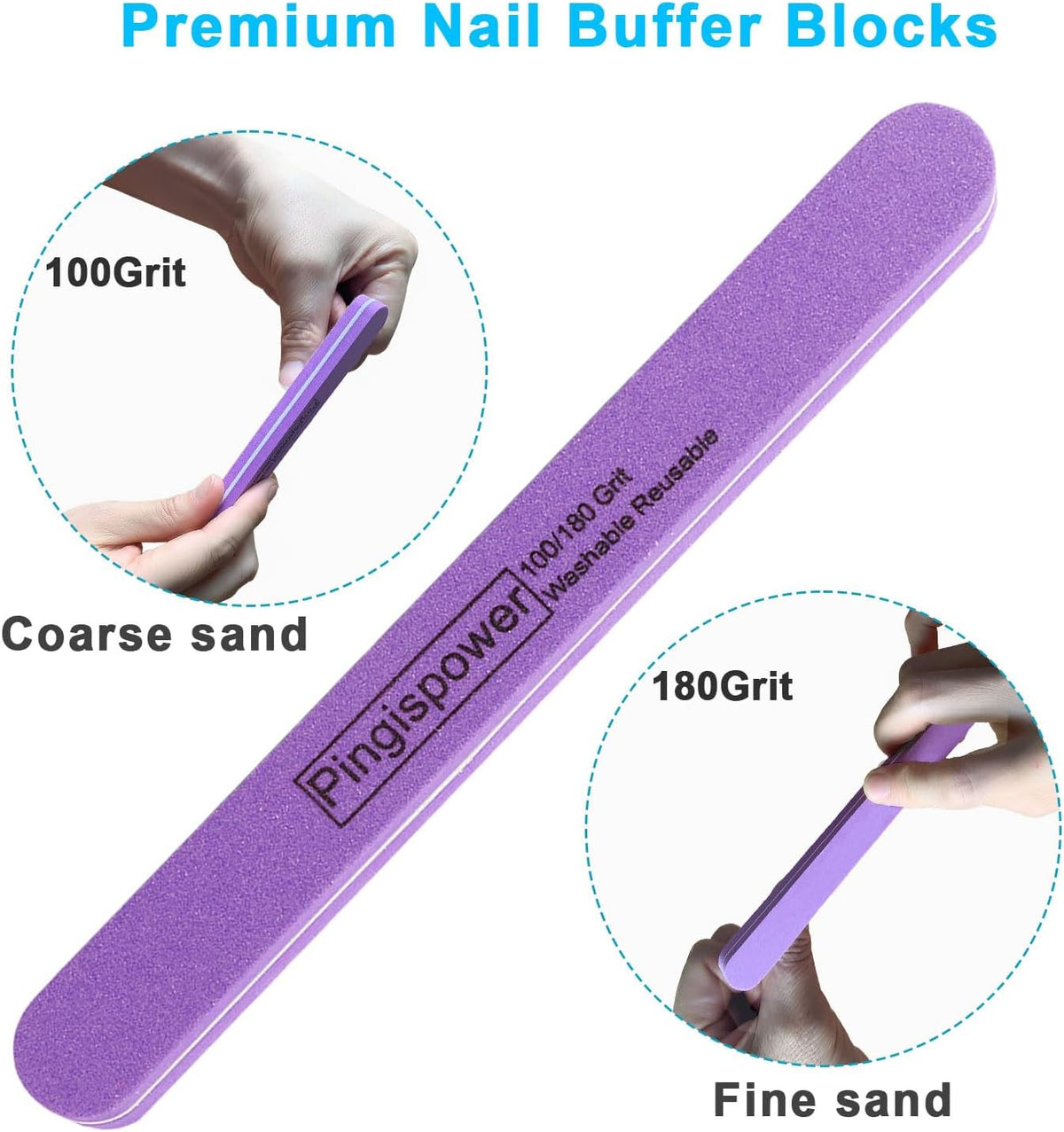 Nail File, 10PCS Professional Metal Nail Files and Buffers Block (100/180 Grit) for Natural Nails, Double Sided Washable & Reusable Manicure Care Kit for Women Home & Salon Travel