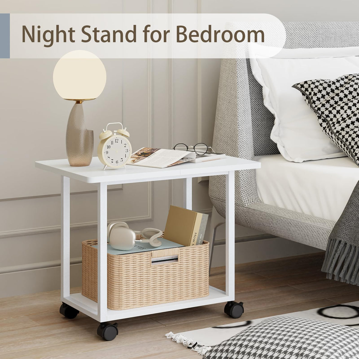 MARTY 22"x15.75" Large Under Desk Printer Stand with Storage Shelf 2-Tier Rolling Printer Cart with Wheels Printer Table for Home Office Heavy Duty Storage Rack for Scanner Fax Machine, White