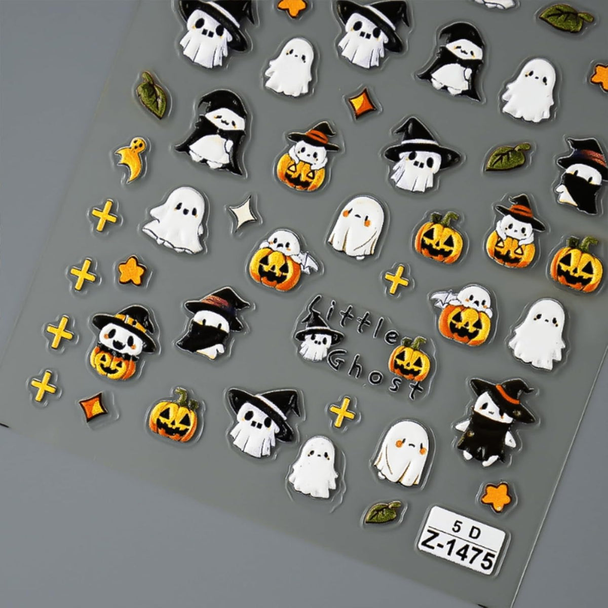 Embossed 5D Halloween Nail Stickers - Cute Ghost & Pumpkin Designs, Self-Adhesive Halloween Nail Decals for Women & Girls 2 Sheets