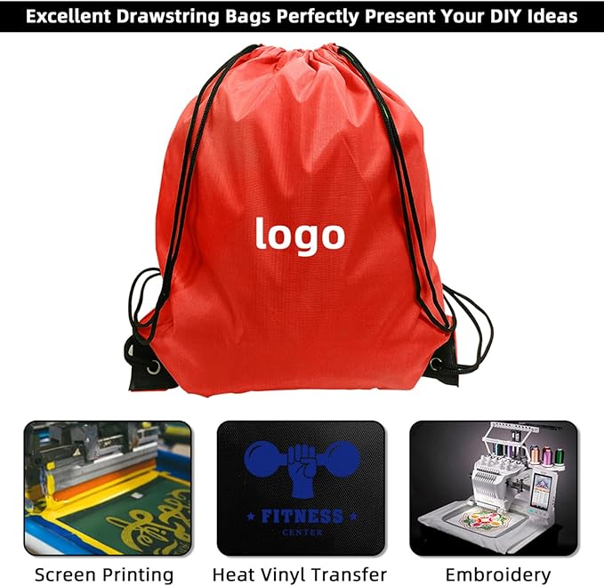 GoodtoU Drawstring Backpacks, Drawstring Bags Nylon Backpack Draw String Back Bag Bulk Cinch Sack Drawstring Gym Bag Drawstring Backpack for Sport, Traveling, Team (Red, 48Pcs)