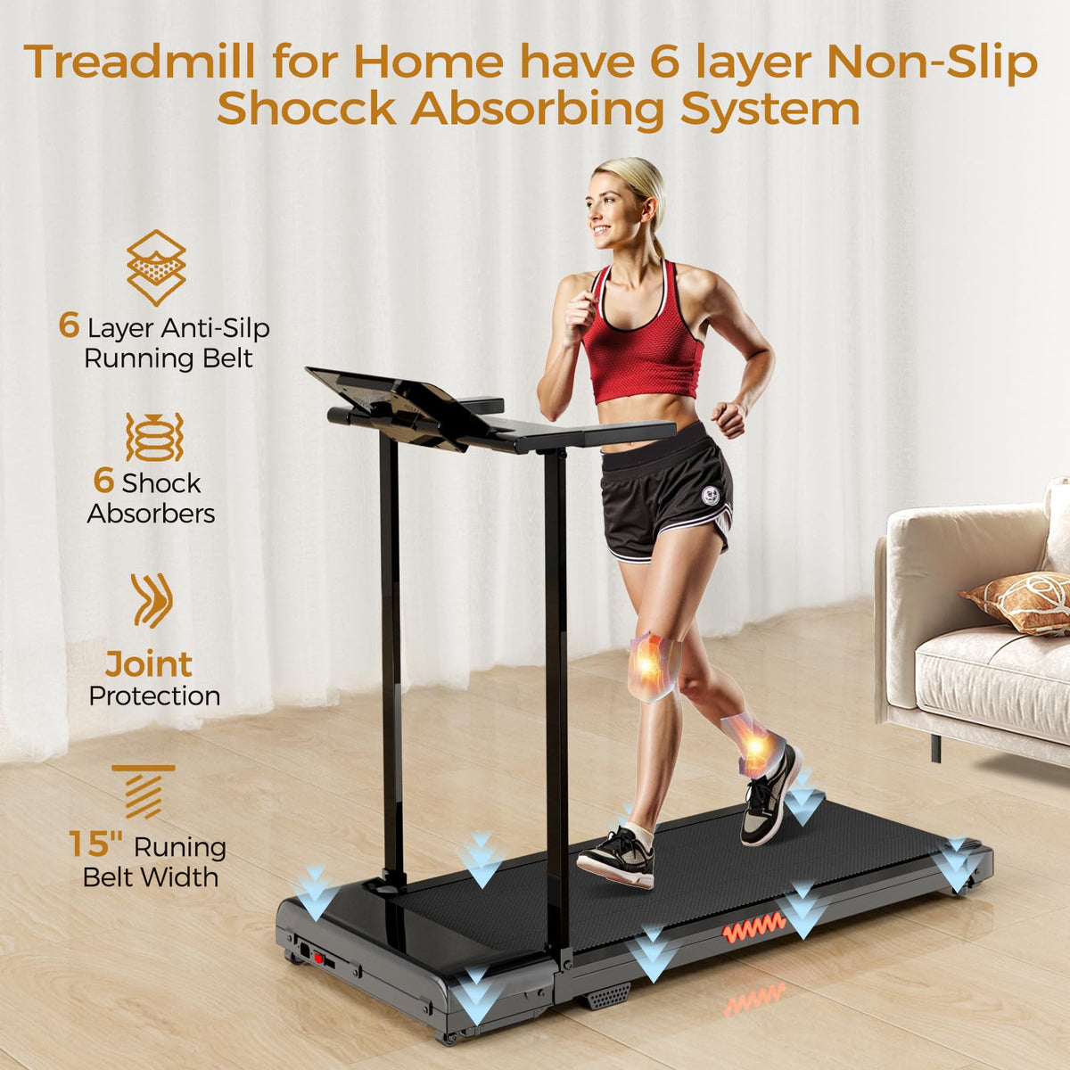 Portable Treadmills for Home, Electric Walking Pad Treadmill with 12 Preset Programs, 3.0HP Treadmill with Handle for Small Home, Waking Pad,Compact Running Treadmills with 320LBS Capacity(Black)