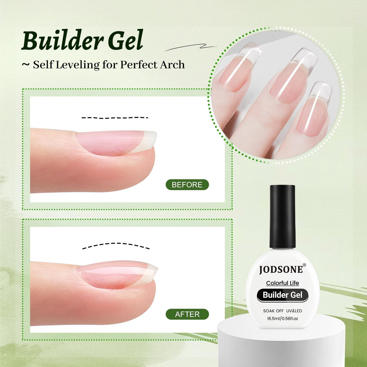 JODSONE 3Pcs 16.5ml Top Coat And Base Coat Set with Builder Gel No Wipe Top Coat Base Gel Builder for Thickening Strengthener Building Extension Need U V Lamp Cured