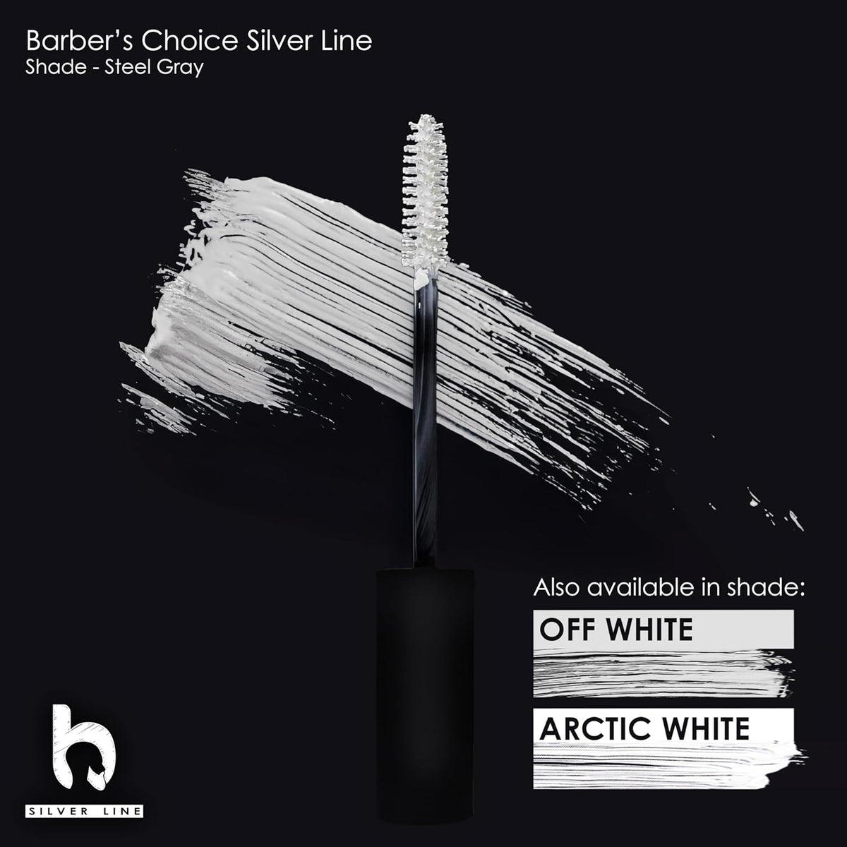 Barbers Choice Silver Line, Facial Hair Brush on Temporary Color for Silver Fox Men- Instantly Brighten White Beards, Mustache & Sideburns, Less Yellow, Easy Application, Steel Gray
