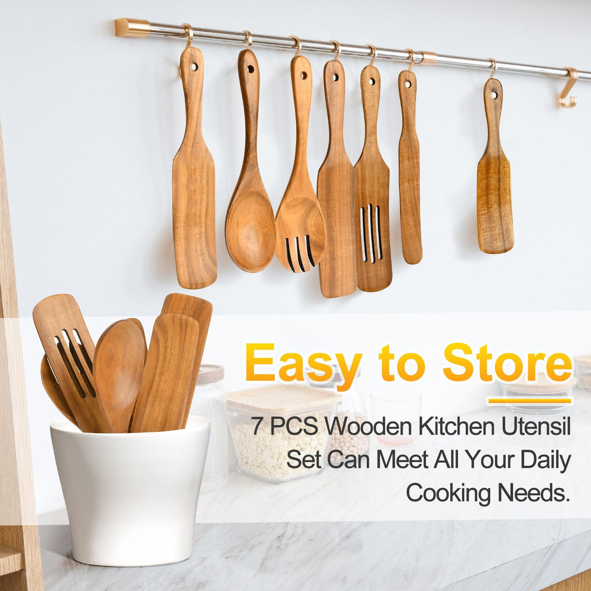 Spurtles Kitchen Tools Wooden, 7Pcs Wooden Spoons for Cooking, Natural Premium Spatula Set, Heat Resistant Cooking Utensil for Nonstick Cookware, Spurtle for Sourdough Starter