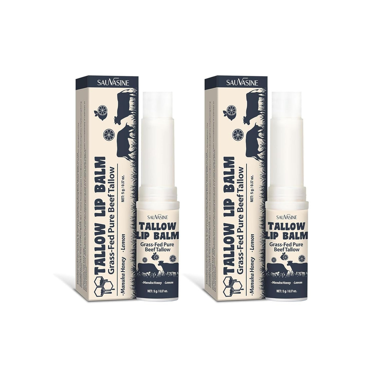 2PCS Tallow Lip Balm With Grass-Fed Beef Tallow & Manuka Honey Long-Lasting Moisturizing Lip For Cracked and Dull Lip, Natural Balm 5g/0.17oz