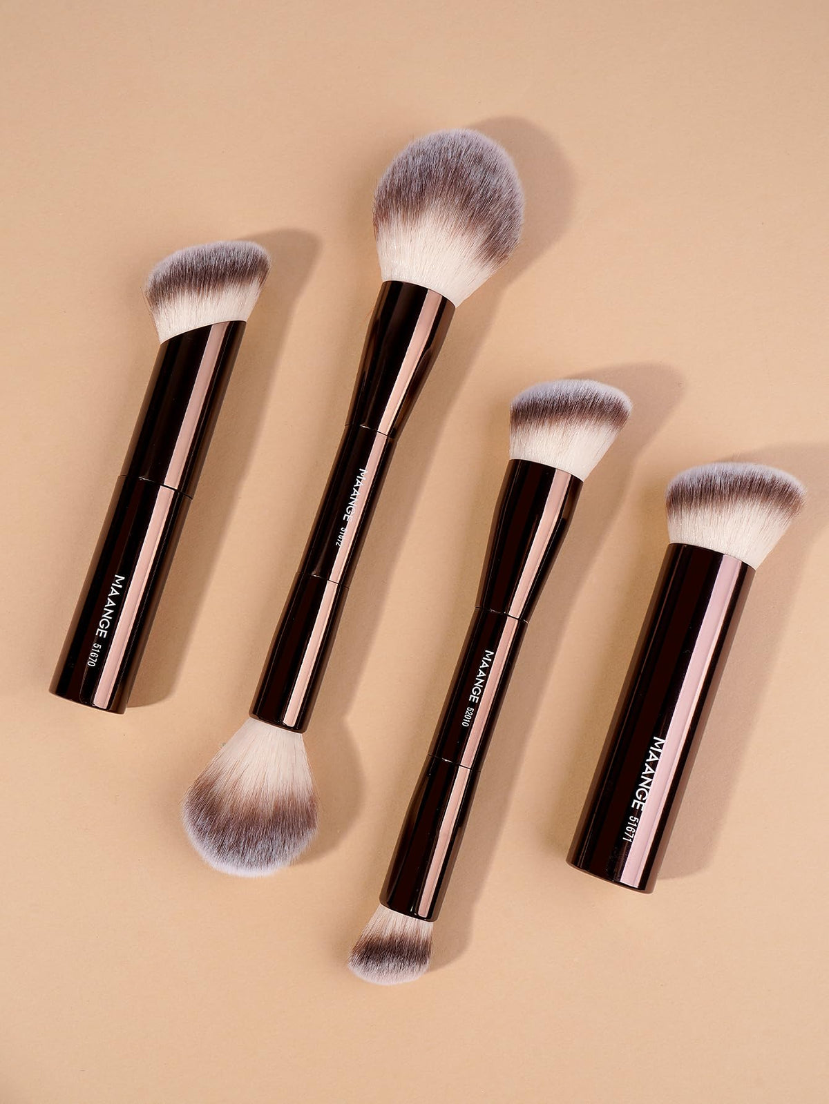 MAANGE 4 PCS Foundation Makeup Brush Set Double-ended Kabuki Brush Contour Brush for Liquid Powder Concealer Cream Cosmetics Blending Blush Face Makeup Tools Kit (Coffee)