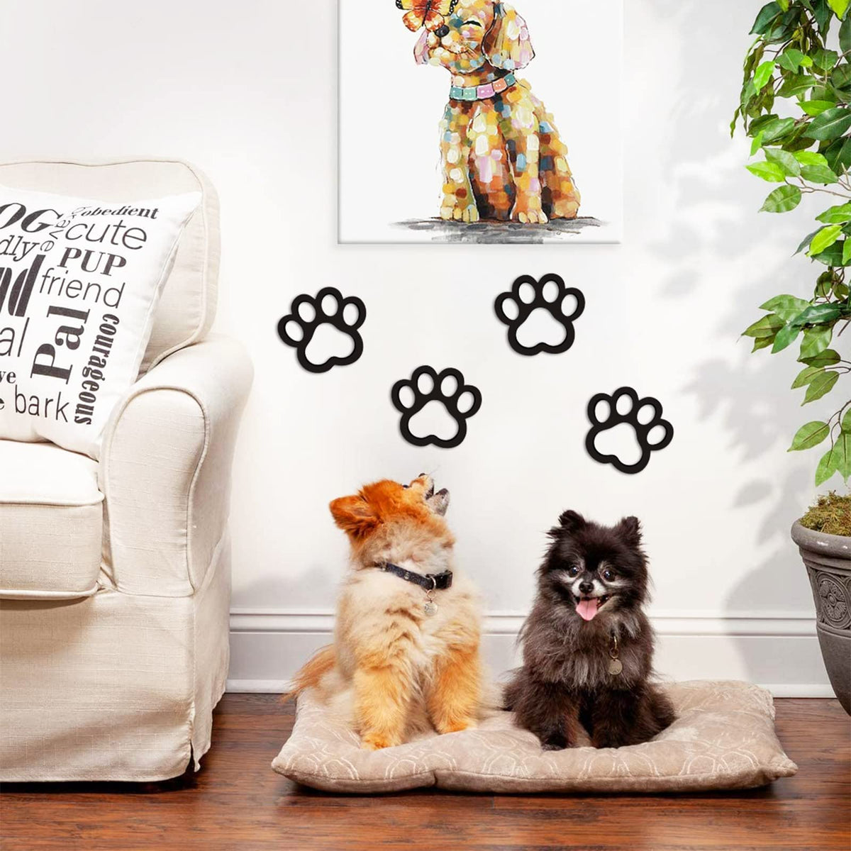 Xylolfsty Dog Room Decor Paw Prints Wood Wall Art Dog Lovers Gifts Puppy Decorations Signs for Home Kitchen Bathroom Bedroom BLACK 4PCS