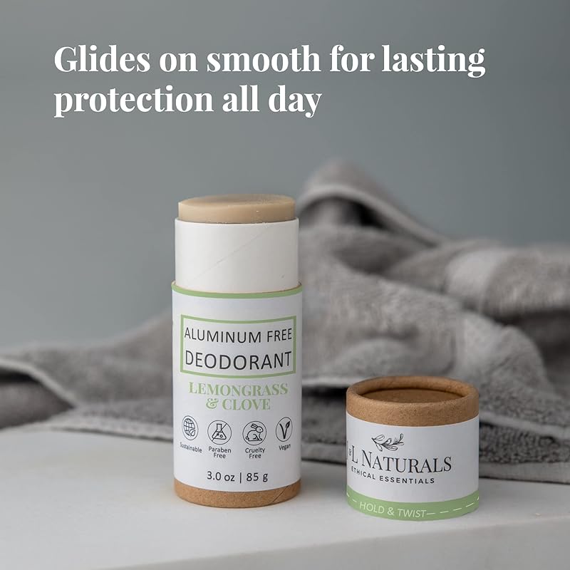 J&L Naturals Aluminum Free Deodorant for Men & Women | 100% Natural Ingredients With Coconut Oil, Shea Butter, & Essential Oils | Sustainable, Eco-Friendly (Lemongrass & Clove, 3.0 Oz (Pack of 4))