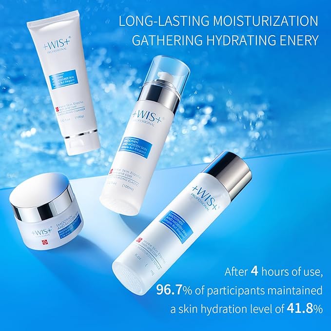 '+WIS+ Moisturizing 4-Piece Skin Care Set - with Facial Cleanser, Toner, Lotion, Cream for for Cleansing, Hydration, Repair and Anti Aging