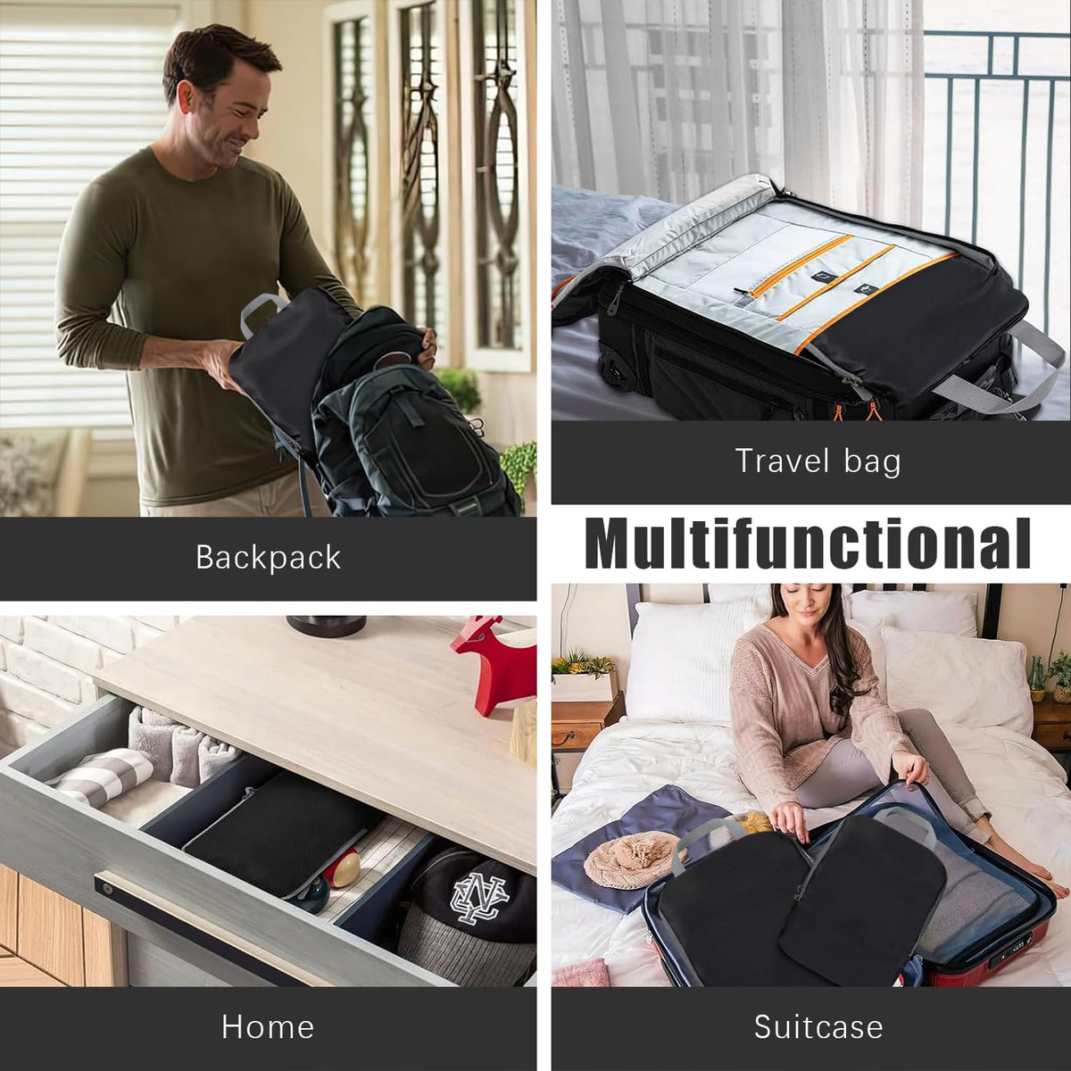 PANDA JOYS 4 Set Compression Packing Cubes Travel - Travel Accessories Expandable Packing Organizers for Carry On - Essentials Luggage Bags - Black