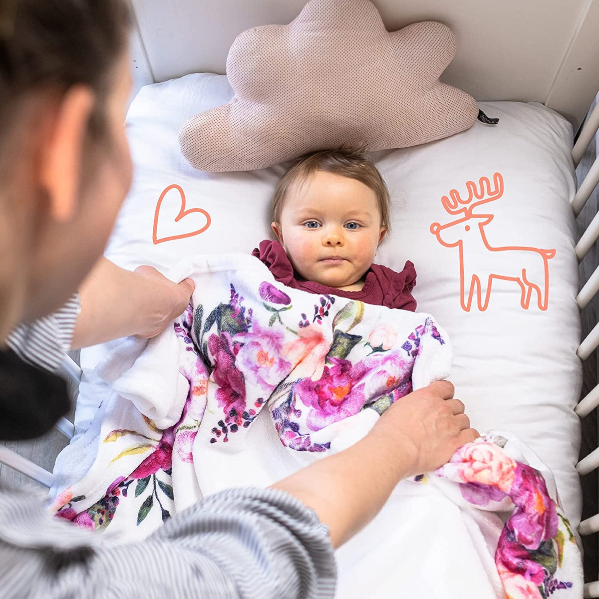 Bliss n' Baby Monthly Milestone Blanket for Baby Girl - 60"x40" - Wrinkle Free Baby Age Month Blanket with Growth Chart - Washable & Dryable - w/Wreath & Headband - Floral Theme