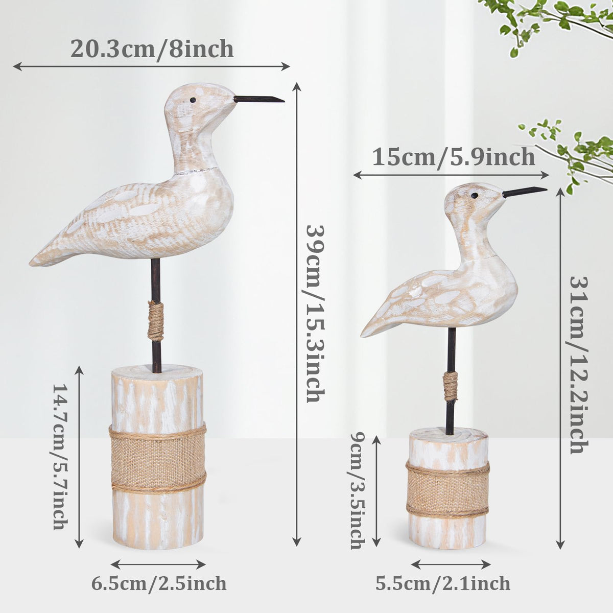 EVINIS Wooden Sea Birds Statues Coastal Decor, White Seagull Statues for Nautical Coastal Beach Ocean Home Decoration (2Packs)