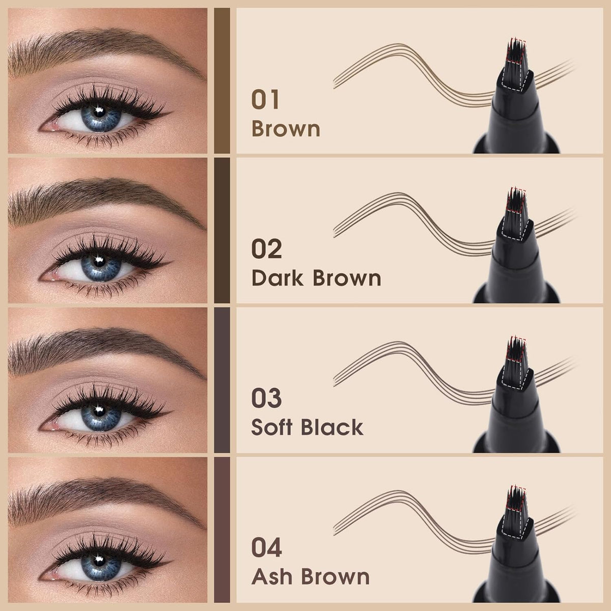 Microblading Brow-Fection Brow Eyebrow Pencil – Angled Brush Tip, Wild Natural Hair-Like Strokes, Patented Design, Long-Lasting & Smudge-Proof, for Beginners & Pros(01 Brown）