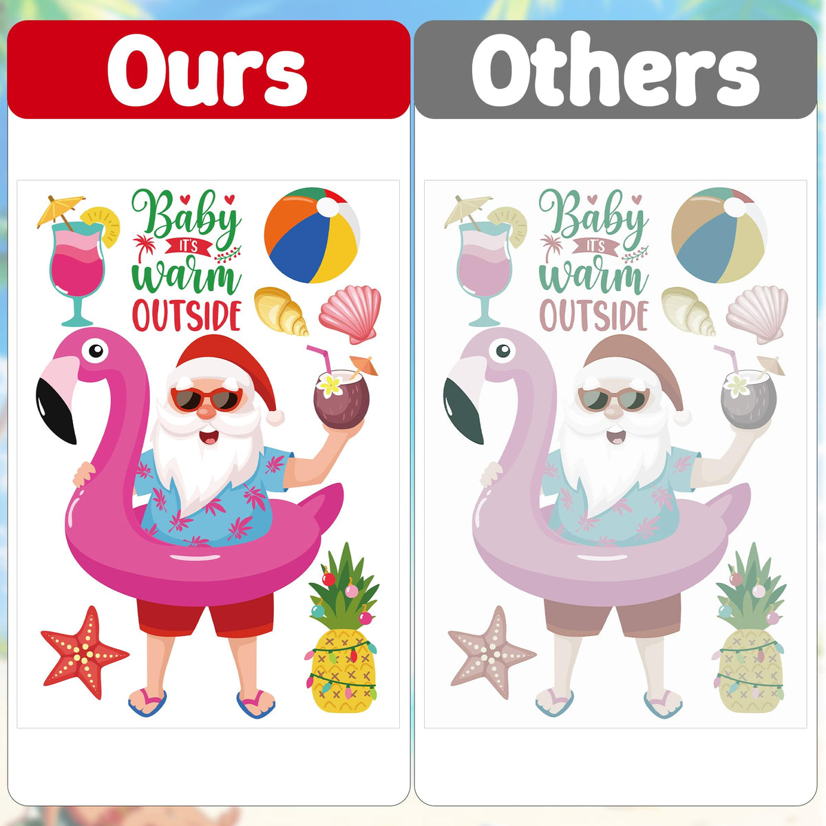 Christmas July Window Clings, 9 Sheets Summer Christmas Window Clings, Tropical Santa Claus Decals Decor, Flamingo July Hawaiian Xmas Snowman Stickers Beach Hawaii Summer Party Decorations Supplies