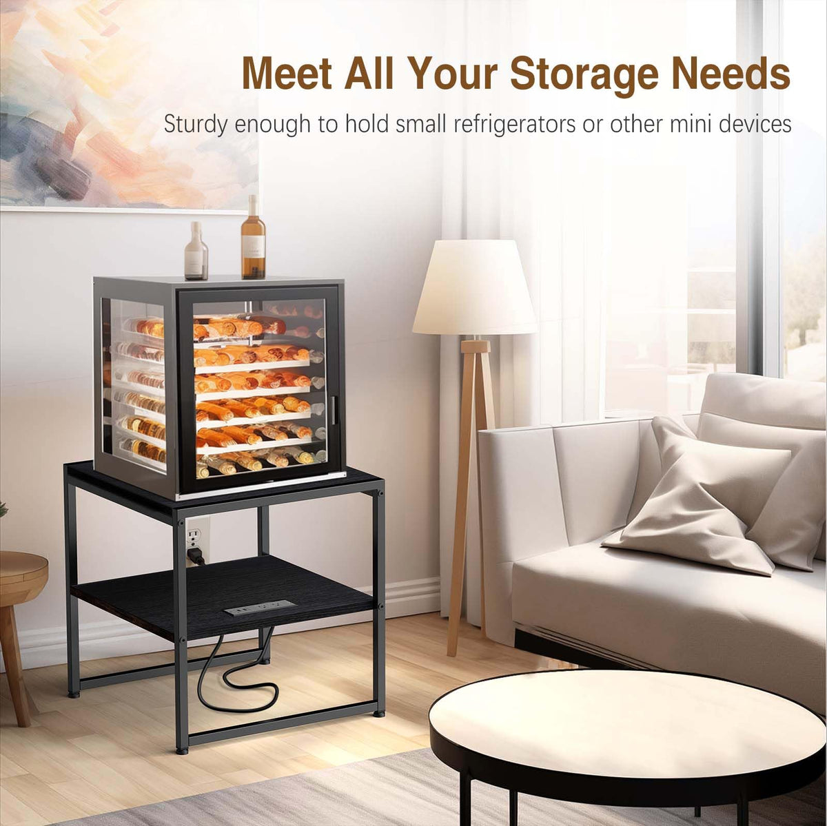 Tatub 20" End Table with Charging Station, Industrial Square Side Table with USB Ports & Outlets, Versatile 2-Tier Small Nightstand for Bedroom Living Room, Black