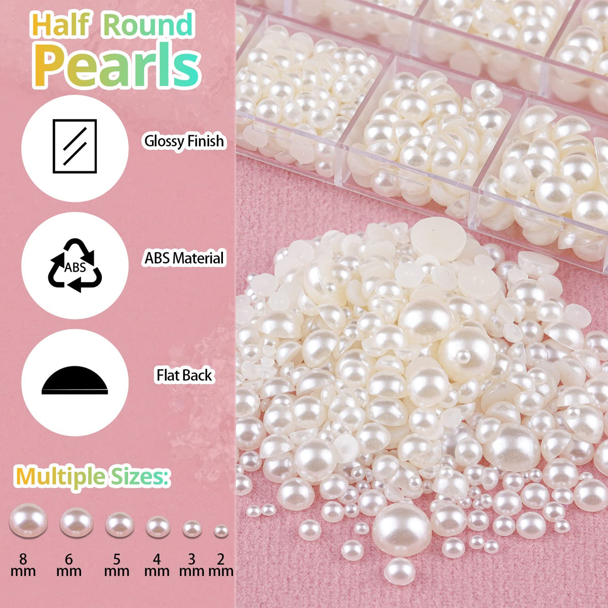 Colorful Flatback Face Gems and Beige Pearls for Makeup with Quick Dry Glue, Half Round Pearls Nail Art Rhinestones Glass Crystal Beads for Make-up Deco with Pickup Pencil + Tweezer