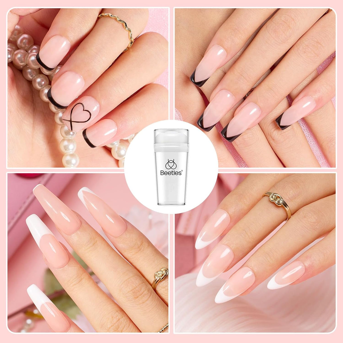 Beetles French Tip Tool: Stamp Gel Silicone Nail Stamp Kit with Long Silicone Stamper, Peel off Cuticle Guard and Nail Stamper Gel Polish, Soak off Uv Led Lamp Manicure Gifts for Women
