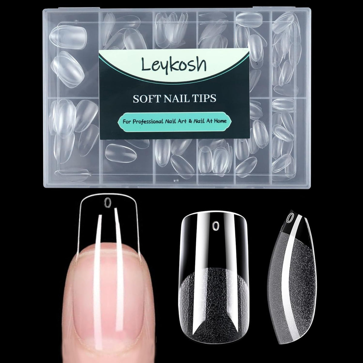 Medium Square Nail Tips, 216pcs Acrylic Fake Nails Gel Nail Tips Soft, Full Cover Pre-Shaped Matte Clear Press on Nails for Extension, Diy at Home Manicure 12 Sizes