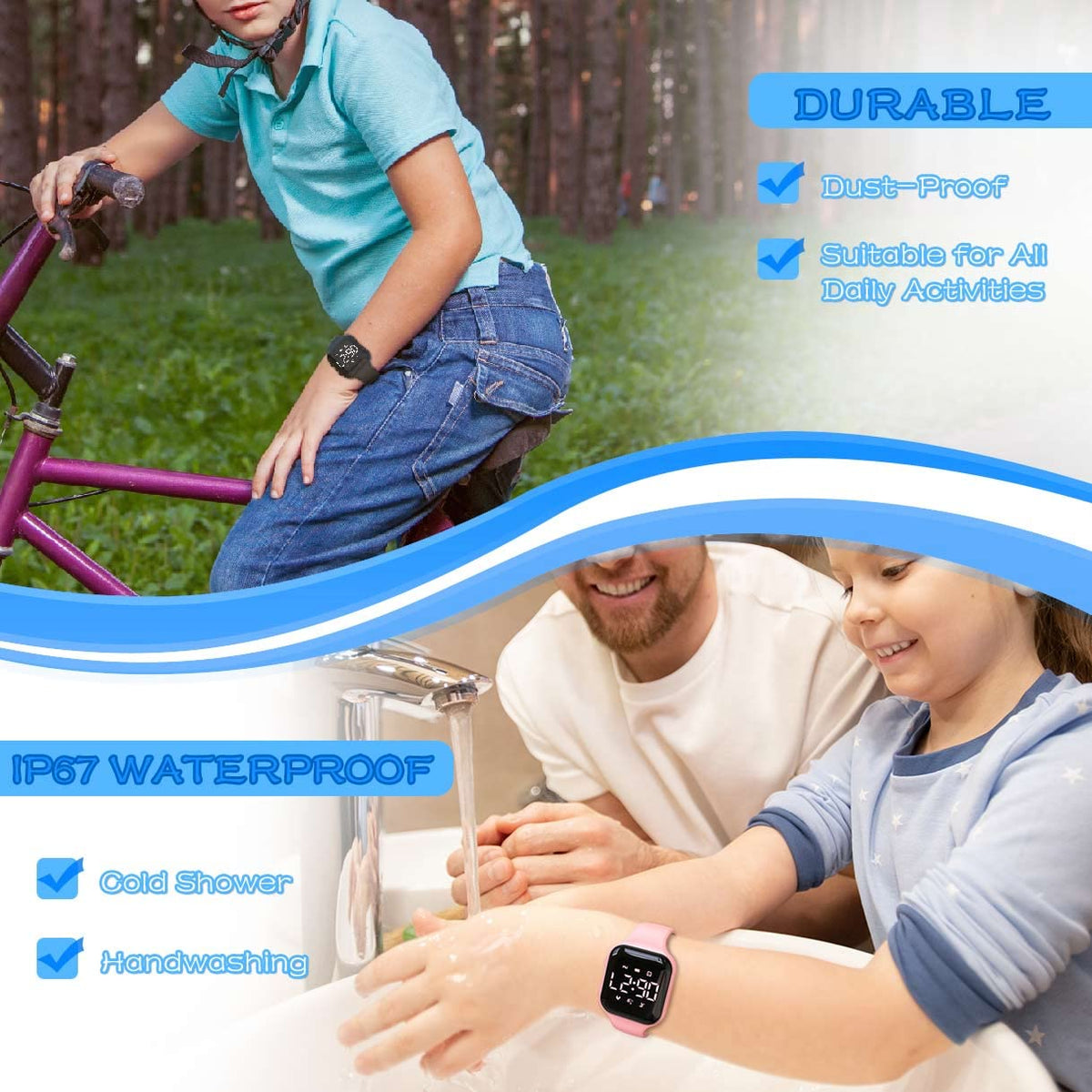 Focwony LED Kids Multifunction Steps Counting Watch, Digital Watch, Non-Bluetooth Pedometer Watch, Stopwatch, Alarm Clock, Calories for Women Children Girls Boys (Blue)