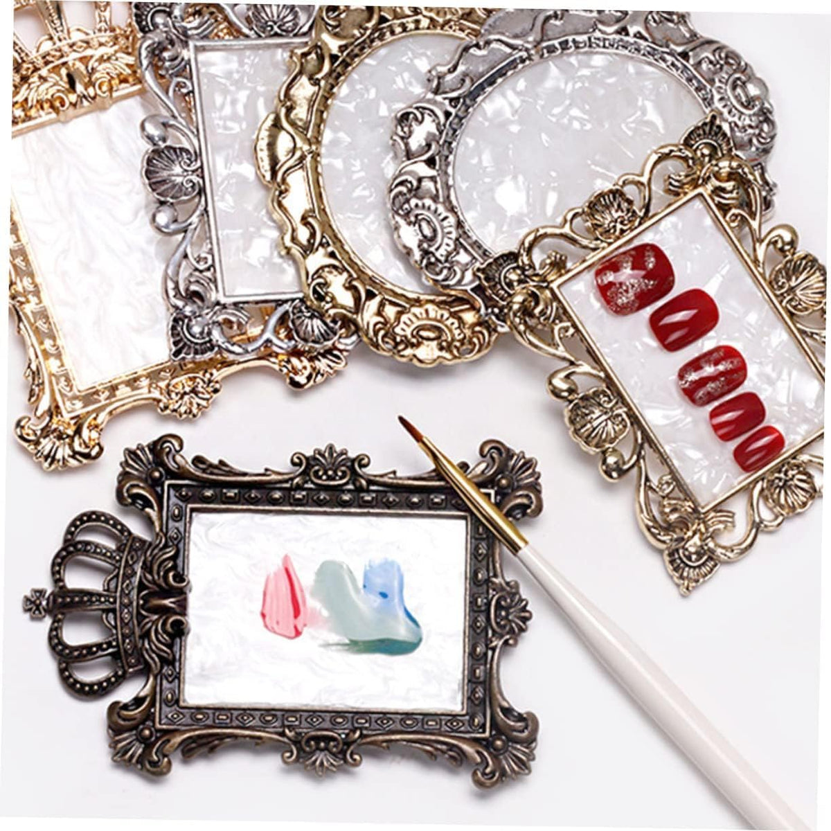 2 Pcs Nail Art Palette, Nail Art Painting Mixed Color Palettes Crown Nail Holder Retro Nail Art Display Board, Nail Art Display Tools Photography Props