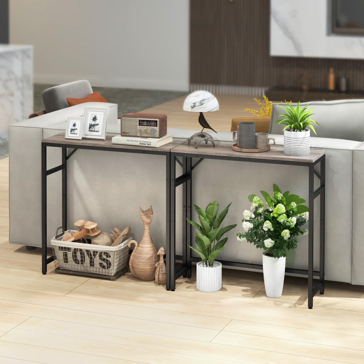 Livofloral Narrow Console Table, 29.5" Small Entryway Table, Sofa Table with 2 Support Bar, Industrial Couch Table, Thin Side Table, Display Tables for Living Room, Hallway, Bedroom, Foyer, Grey