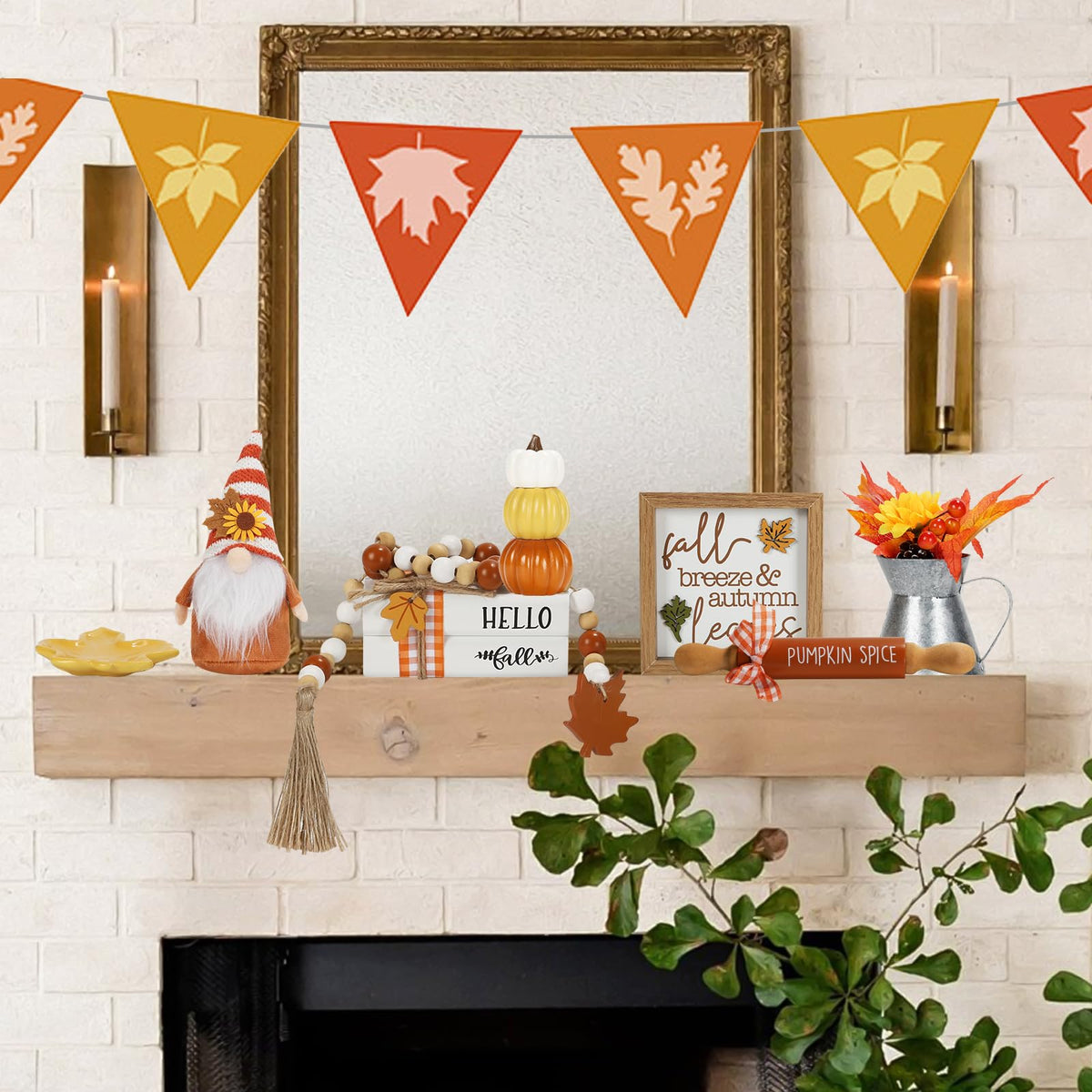 Fall Decorations, 8 PCS Fall Tiered Tray Decor Set, Thanksgiving Harvest Table Centerpiece Pumpkin Gnome Fake Plant Maple Autumn Farmhouse Wood Sign, Indoor Tabletop Decor for Home Office Shelf Mantel