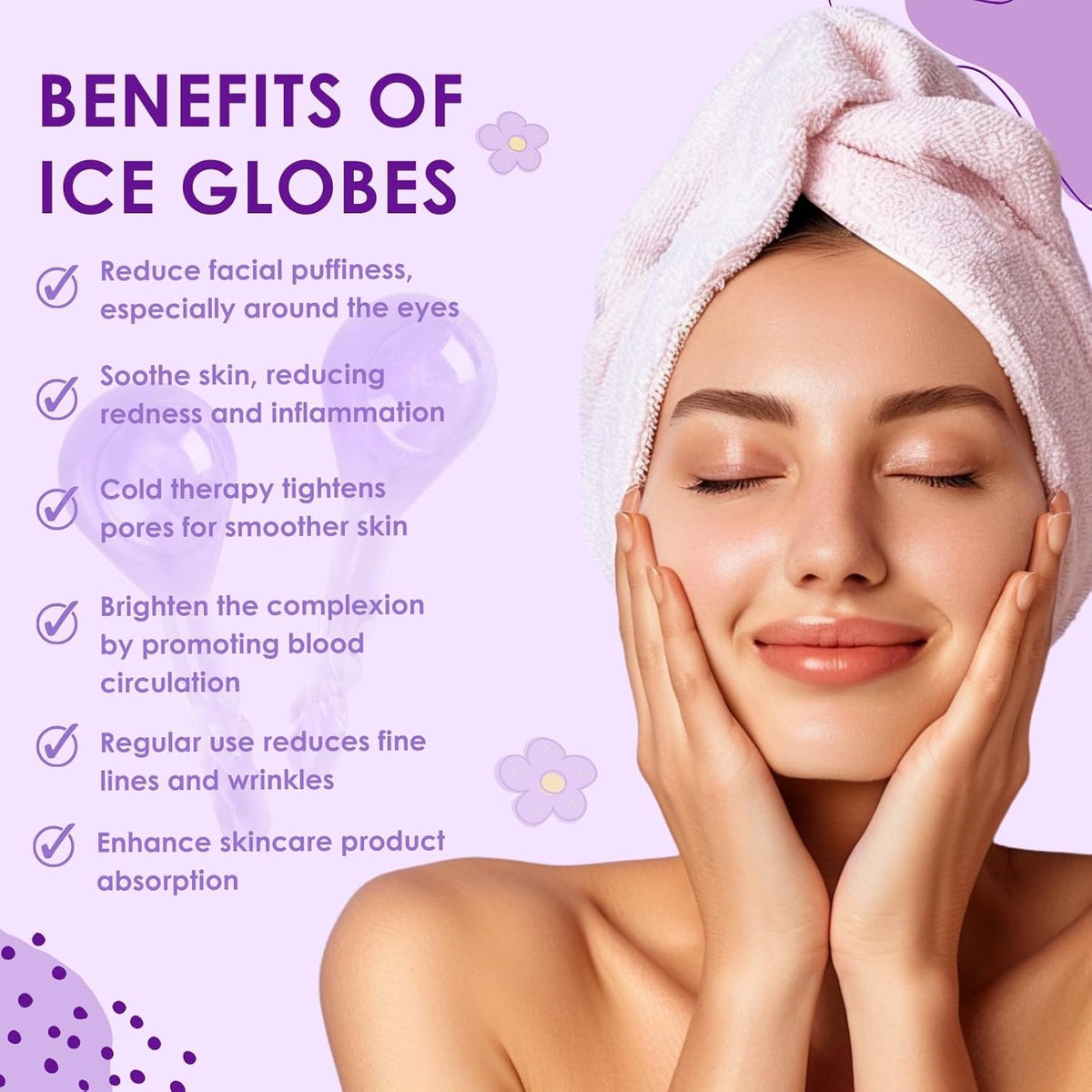 Ice Globes for Face and Eyes, Cooling Facial Massage Tool, Cryo Beauty Roller for Puffiness, Redness, Fine Lines & Wrinkles, Skincare Gift for Home Spa Use