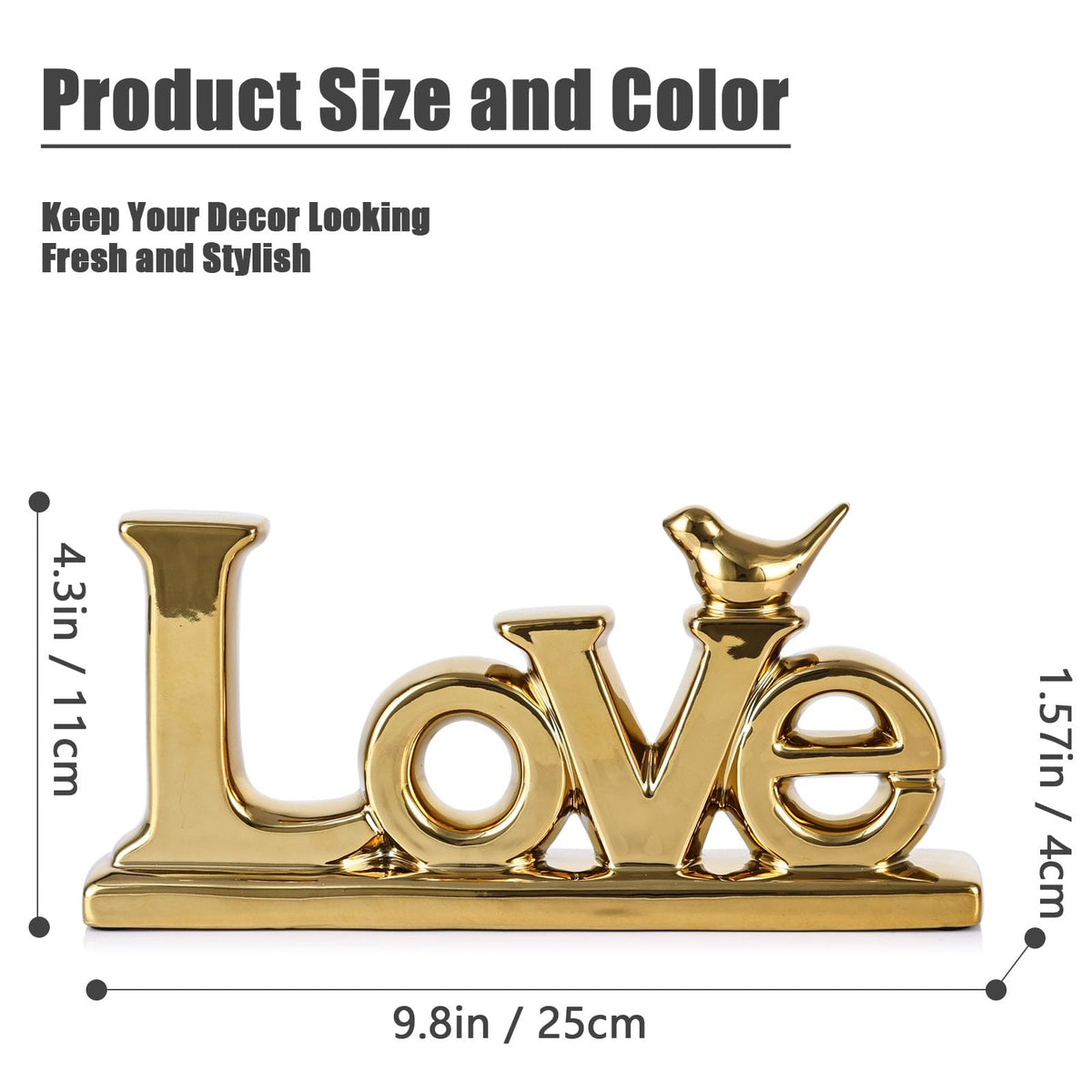 Love Sign Decoration - Gold Bird Sculpture Personalized Love Decor for Home, Living Room, Bedroom, Desktop & Cabinets