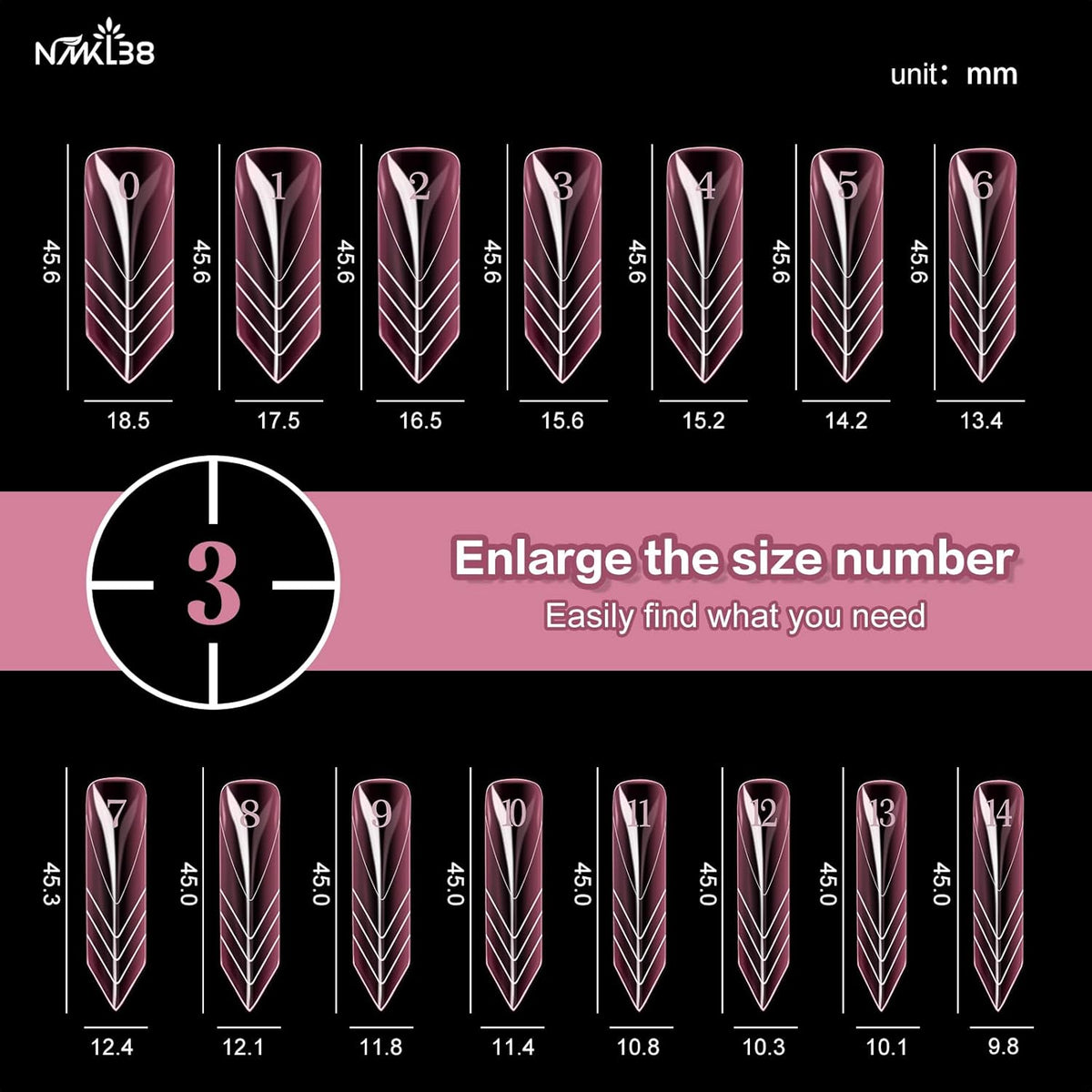 NMKL38 150PCS Dual Nail Forms 15 Sizes Extension Poly Nail Gel Full Cover Nail Molds With Scale