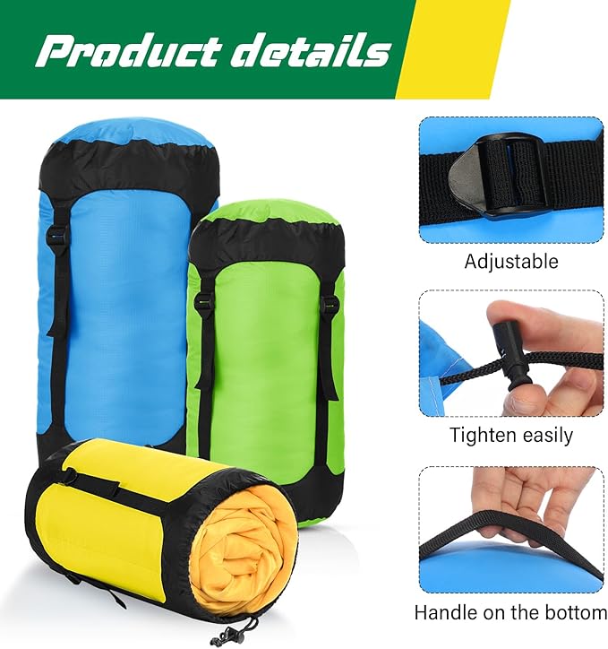 5 Pcs Compression Sacks for Backpacking 5L/10L/15L/20L/35L Camping Sleeping Bag Stuff Sack Water Resistant Sleeping Bag Storage Sack for Space Saving Hiking Gear