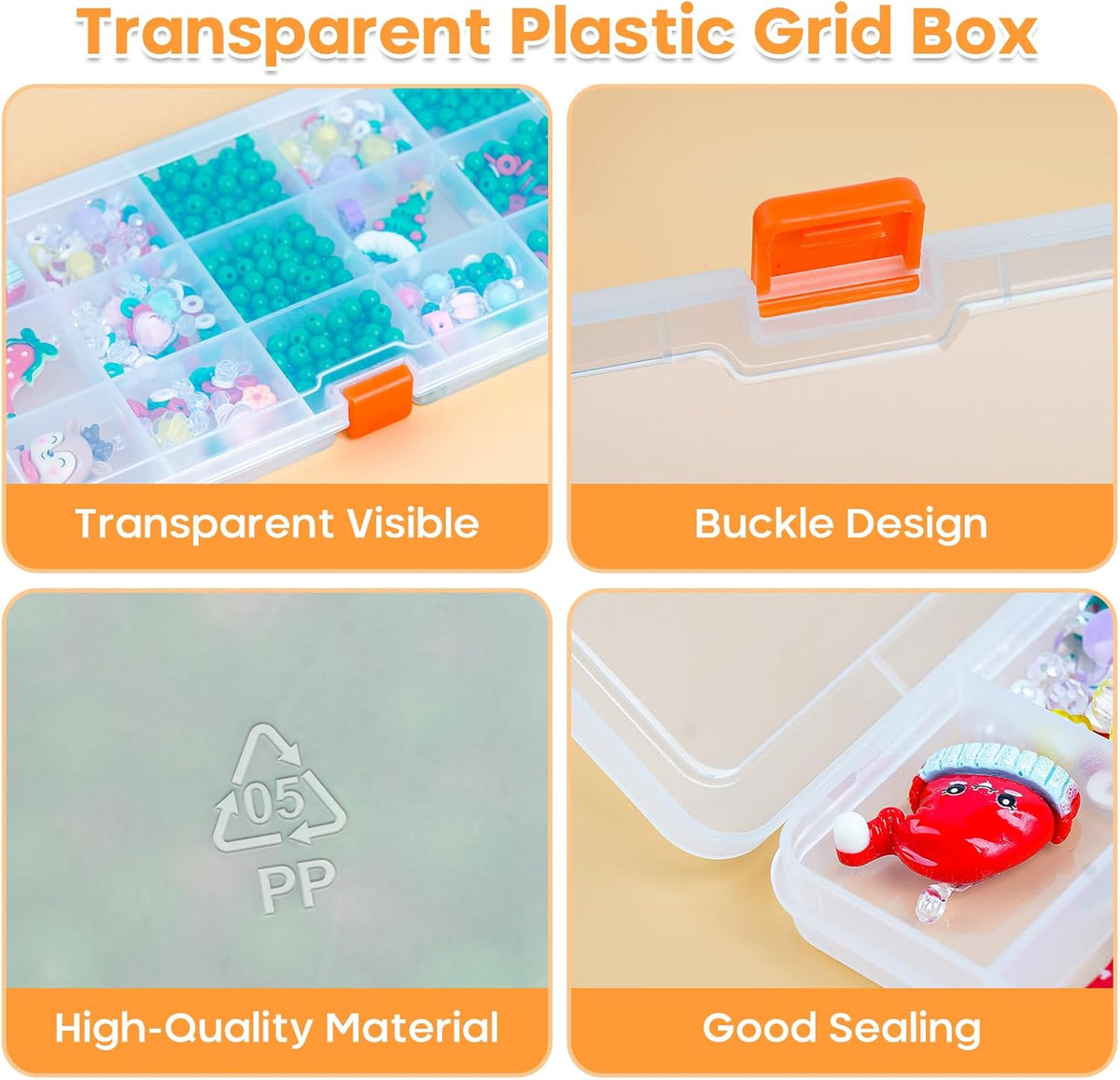2PACK Extra Thick Bead Organizers, 15 Grid Mini Clear Plastic Storage Box Craft Containers for Nail jewelry rhinestones DIY Supply Case